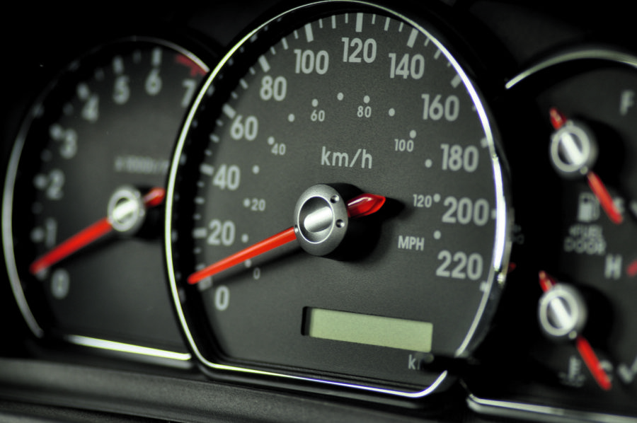 Close-up image of truck speedometer 