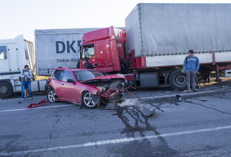 Truck and car crash