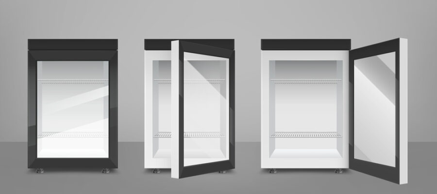 Illustration of mini fridges on gray background