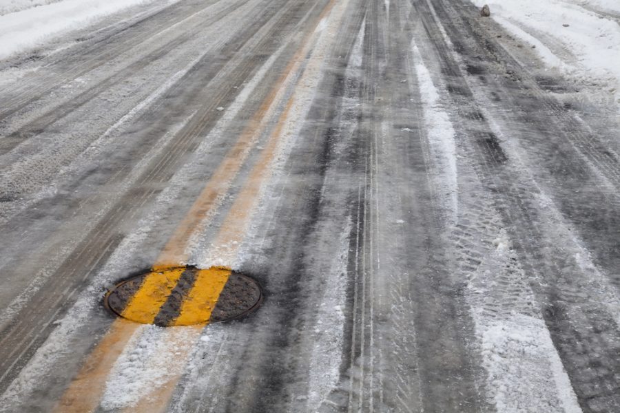 road covered in ice and snow