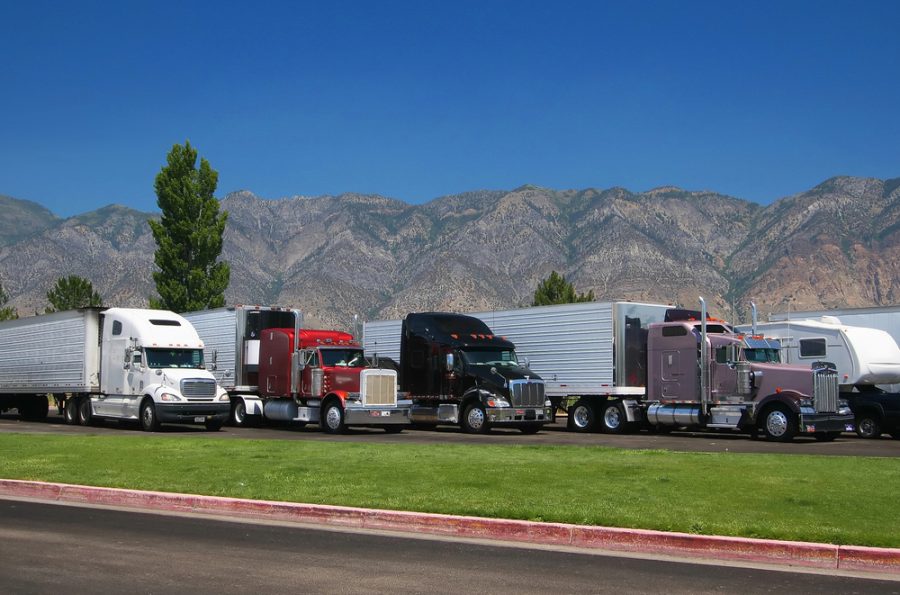 trucks parked at rest stop