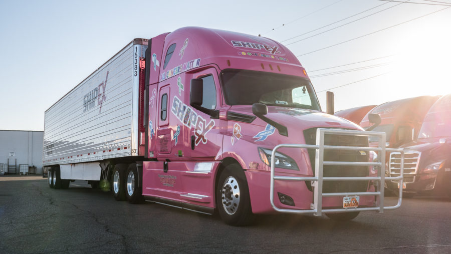 Pink truck with trailer