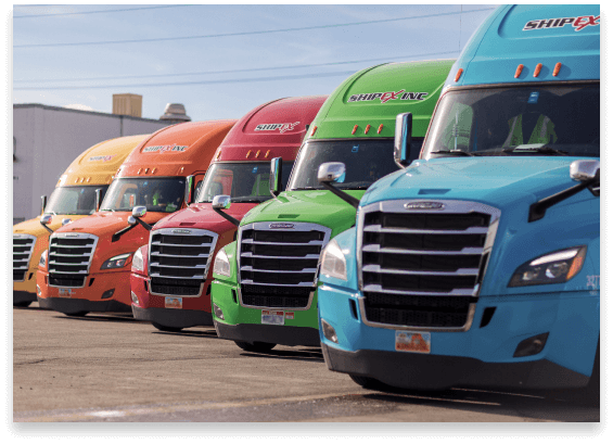 Colorful trucks parked in a row