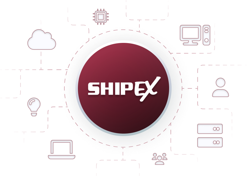 ShipEX logo surrounded by icons