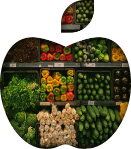 Outline of apple over produce shelves