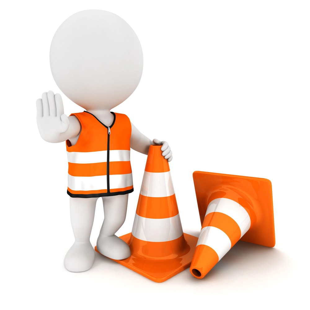 Illustration of person in safety vest with safety cones