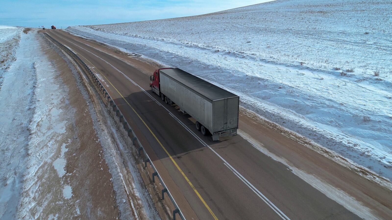 solo truck on snowy road