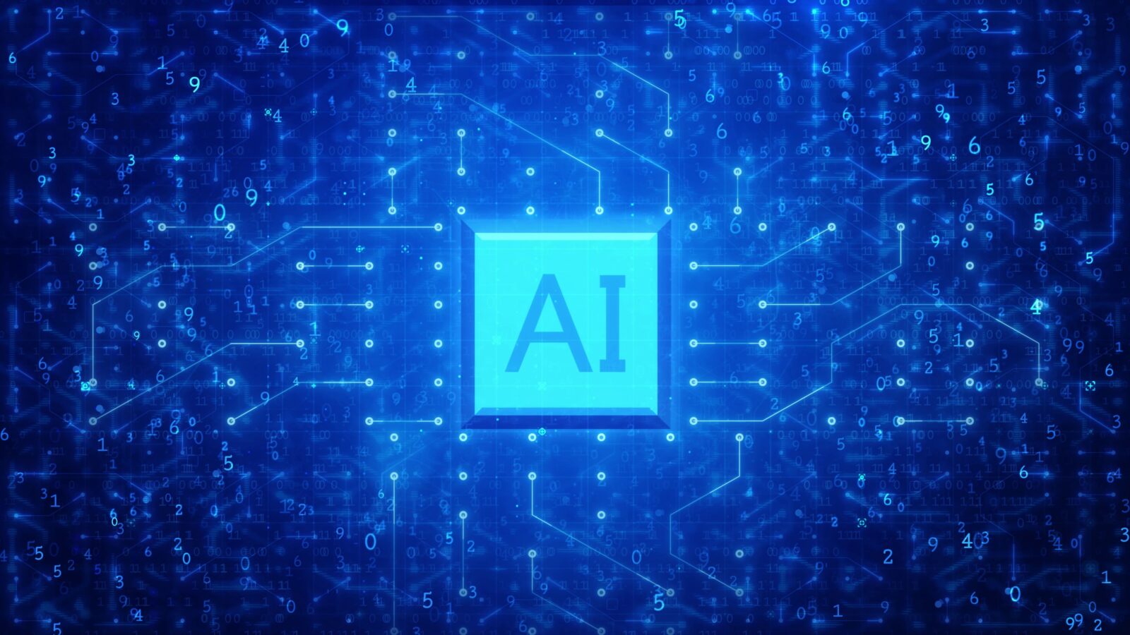 artificial intelligence concept on blue circuitry background