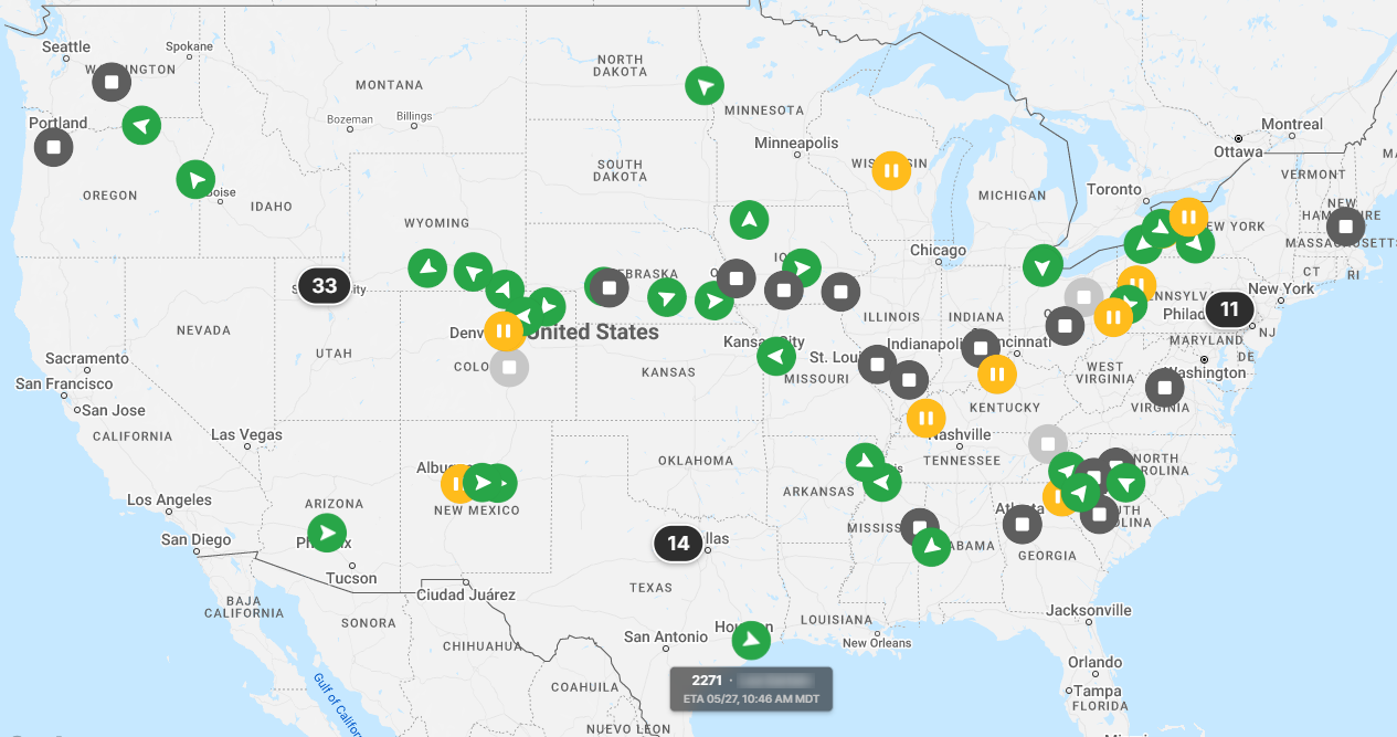 map view of truck units